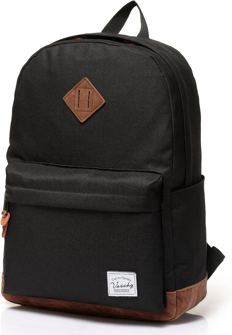 VASCHY Men's Backpack, Women's Waterproof School Bag, Boy Girl Computer 15.6 Inch Vintage for School, College, Work, Travel, Leisure