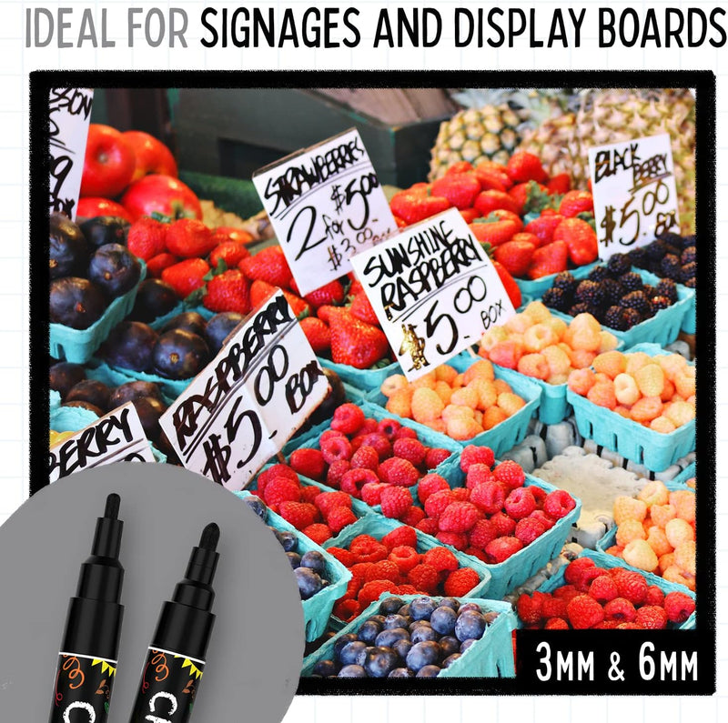 Chalkola 5 White Chalk Markers for Chalkboard Signs, Blackboard, Car Window, Bistro, Glass | 5 Variety Pack - Thin, Fine Tip, Bold & Jumbo Size Erasable Liquid Chalk Pens (1mm, 3mm, 6mm, 10mm, 15mm)