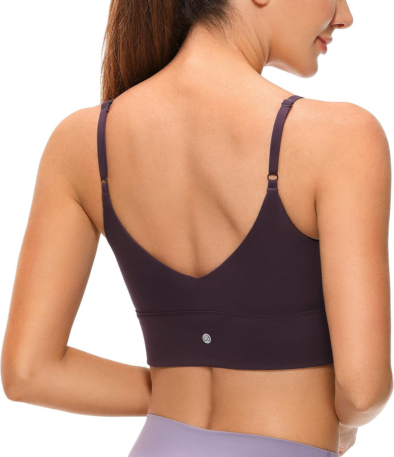 CRZ YOGA Women's V Back Longline Sports Bra with Adjustable Straps Wireless Workout Padded Yoga Bra Cropped Tank Tops