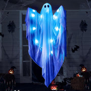 Halloween Hanging Light up Ghost with Spooky White LED Light, 47 White Hanging Ghosts, Best Halloween Hanging Decoration for Front Yard Patio Lawn Garden Party Decor Indoor Outdoor - Blue