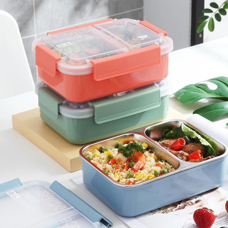Stainless Steel 2 Compartments Bento Lunch Box with Removable Inner Tray - Insulated, Leak Proof Bento Box for Kids, Adults - Multifunctional Air Tight Food Container (RED), 22167.5cm