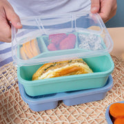 4 Pcs Wheat Straw PP 4-Compartment Bento Lunch Box, Reusable Snack Box for Adults and Kids, Meal Prep Containers for School, Work, Travel, Freezer and Dishwasher Safe