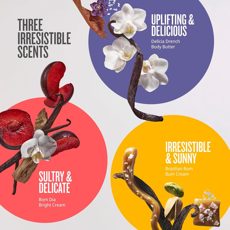 Rio Trio Mini Vanilla Body Cream Discovery Set - Brazilian Bum Bum Cream, Delicia Drench Body Butter, Bom Dia Bright 50 ml - Amazon Exclusive Trial Set (48 value)