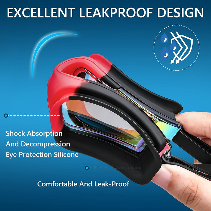 MAKINGTEC Swim Goggles Anti Fog Waterproof HD Adjustable Swimming Goggles Adult Men Women Youth Anti Fog No Leak Clear Wide Vision UV Protection (red)