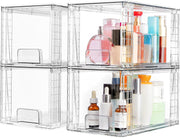 4 Pack Large Stackable Storage Drawers, Easily Assemble Acrylic Bathroom Closet Undersink Organizers, Plastic Storage Bins for Kitchen Cabinets, Pantry, Makeup, Medicine Organization - 4pack-Medium