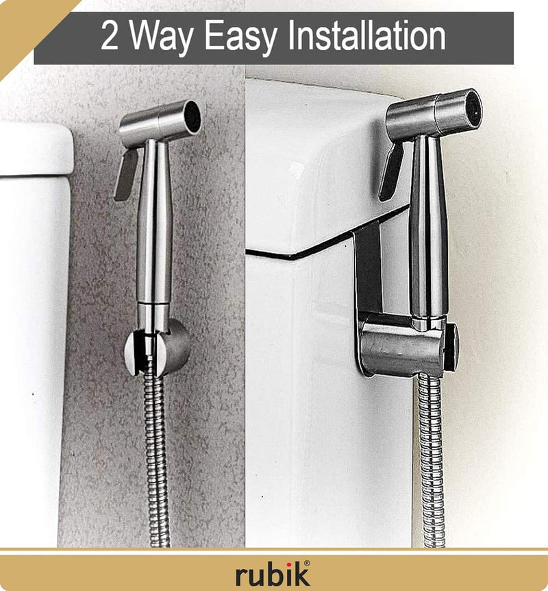 Rubik Bidet Spray Shower Handheld Sprayer for Toilet, Stainless Steel 1.5M Head Hose and Holder for Self Cleaning Muslim Shattaf Pipe Set Perfect for Bathroom Cloth Diaper Washing