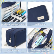 Cicimelon Pencil Case Large Capacity Pouch 3 Compartments Bag Gift For Students Girls Adults Women (Navy)