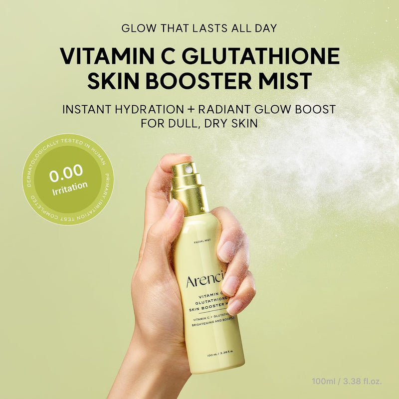 Vitamin C & Glutathione Skin Booster Mist, Glow Facial Spray with Niacinamide & Hydrating Ingredients, Lightweight Face Mist for Daily Refresh, 100ml / 3.38 fl oz