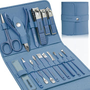 Leipple Manicure Set Professional Nail Clippers Pedicure Kit, 16 pcs Stainless Steel Nail Care Tools Grooming Kit with Luxurious Travel Leather Case for Thick Nails Men Women Gift (Violet) - blue
