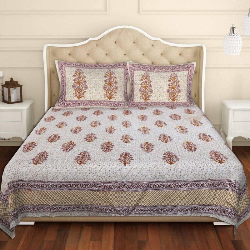 SUFAYA FAB Printed Indian Sanganer Cotton Premium Big Size Bedsheets for Modern Look(108x108) inches with Two Pillow (17x27) inches