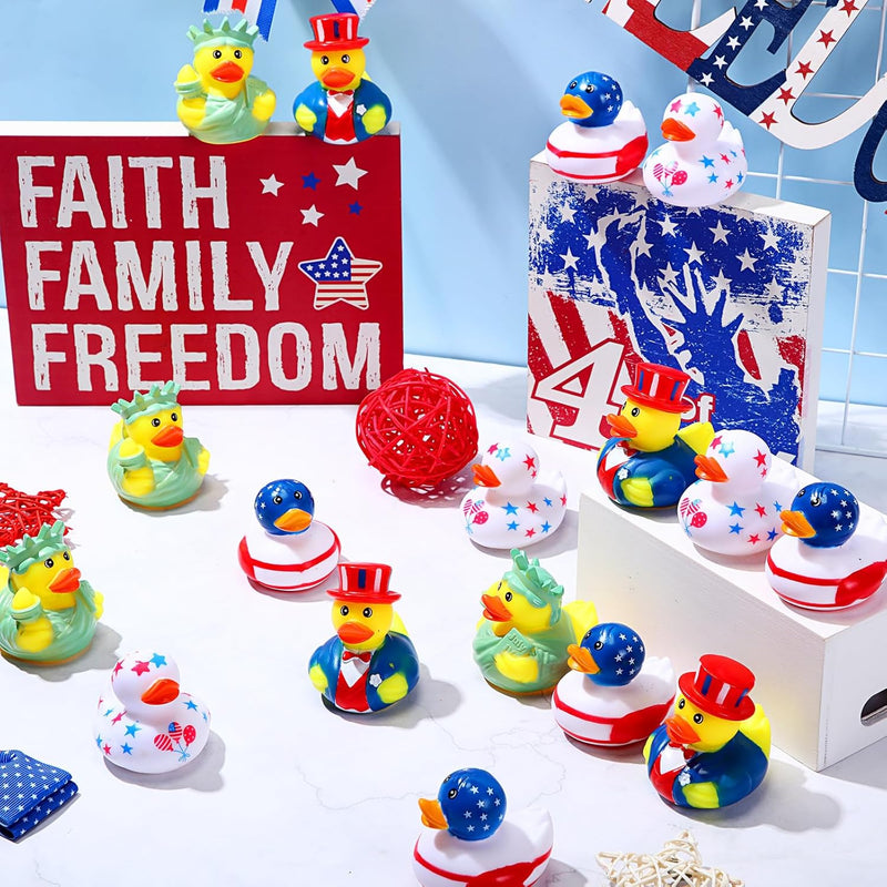 Jerify 96 Pcs 2 Inch Patriotic Rubber Ducks Summer Small Shower Float Rubber Ducks Star Rubber Ducky for Bath Birthday Gifts Baby Showers Beach Pool 4th of July Independence Day (Stylish)
