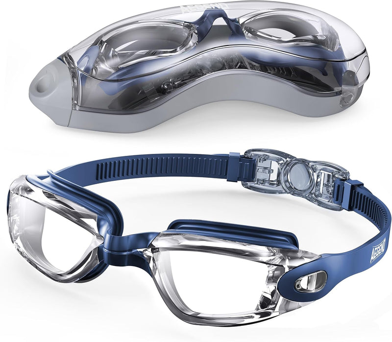 Aegend Swim Goggles, Swimming Goggles No Leaking Adult Men Women Youth - Black Clear With Blue Strap