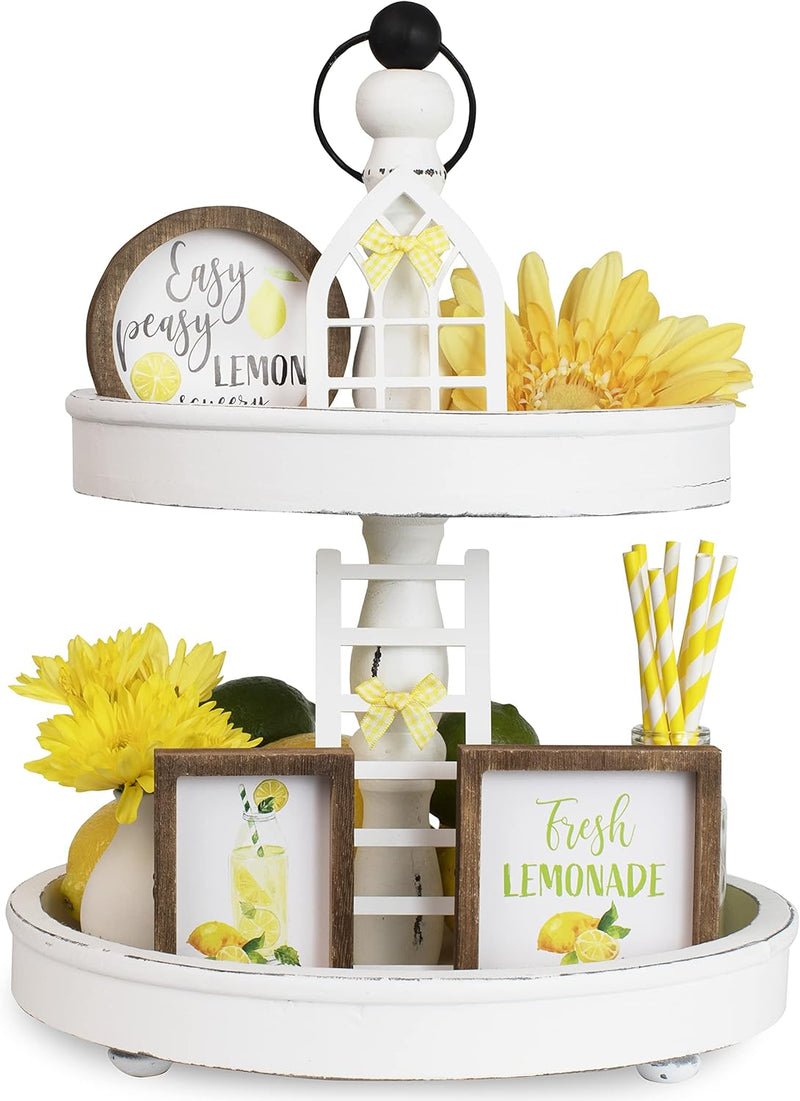 KIBAGA The Ultimate Farmhouse Tiered Tray Decor Set - Beautiful Year Round Seasonal & Fall Holiday Decoration Bundle - The Perfect Lemon and Summer Centerpiece Design for Home & Kitchen Decor
