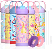 550ml Girls Premium Stainless Steel Water Bottle with Straw Leak-Proof, Double-Wall Vacuum Insulated Kids Flask for School & Sports, BPA-Free (Ribbons, 550ml) - Fairyland Magic 550 ml