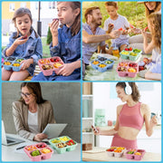 4 Pcs Snack Boxes, 4-Compartment Reusable Bento Container, BPA-Free Wheat Straw, Stackable, Microwave and Freezer Safe, 5.8oz Per Compartment, for Kids, School, Work, Travel