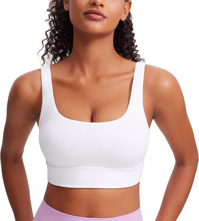 CRZ YOGA Womens Butterluxe U Back Sports Bra - Scoop Neck Padded Low Impact Workout Yoga Bra with Built in Bra