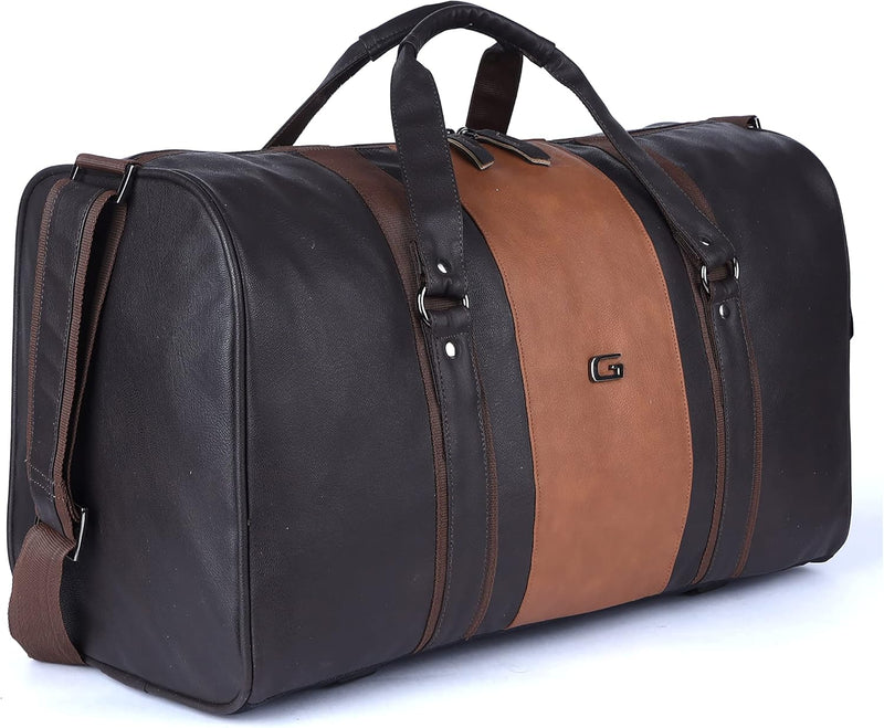 Vintage Faux-Leather 26L Medium Water Resistant Travel Duffle Bag/Gym Bag/Sports Duffle for Men/Women (Black)