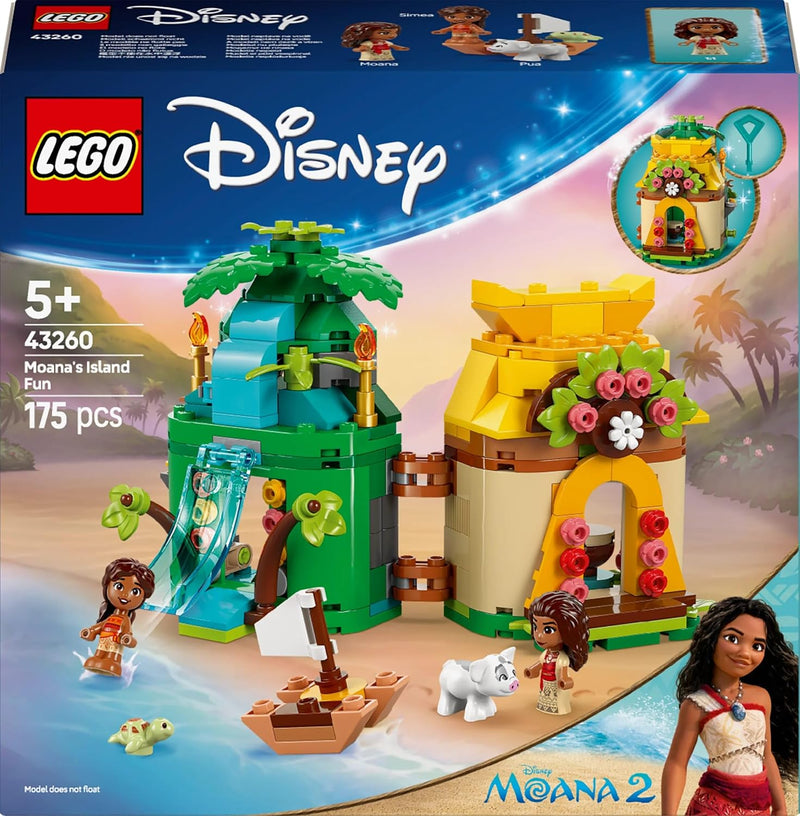 LEGO ǀ Disney Princess Moanas Island Fun Set, Buildable Toy with 2 Micro-Doll Figures and a House for Creative Play, Birthday Gift for 5 Plus Year Old Kids, Girls & Boys 43260