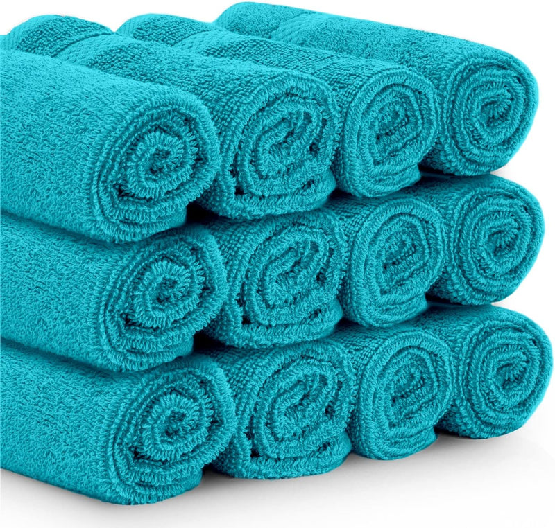 White Classic Luxury Cotton Washcloths - Small Hotel Spa Bathroom Face Towel | 12 Pack |