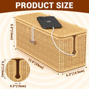 Cable Management Box, Handmade Rattan Organizer, 2 Open Slots Cords Hider Under Desk Cord Organizer Management, For Computer Router Usb Hub & Power Strip