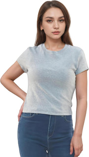193298 Women's Slim Fit Half Sleeve T-Shirt - Grey