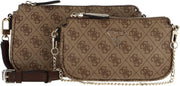 Womens Noelle Crossbody Double Pouch Handbag - Latte Logo/Brown