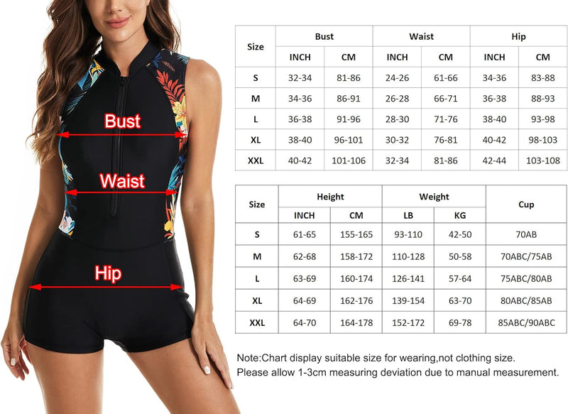 Maeau Swimsuit Boyleg Women Boyleg Swimwear Diving Suit Women Short Surf Suit One Piece Rash Guard Suit Sleeveless Zipper Front Bathing Suit Swimwear Black M