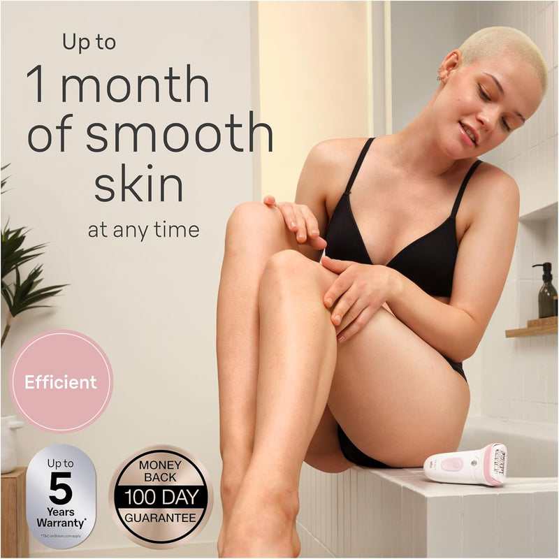 Silk-épil 7, Epilator with Wide Head for Easy Hair Removal, Wet & Dry, Lasting Smooth Skin, with Lady Shaver Head & Trimmer Comb, Body Mini Shaver, 7-441, White/Silver - SE7-441