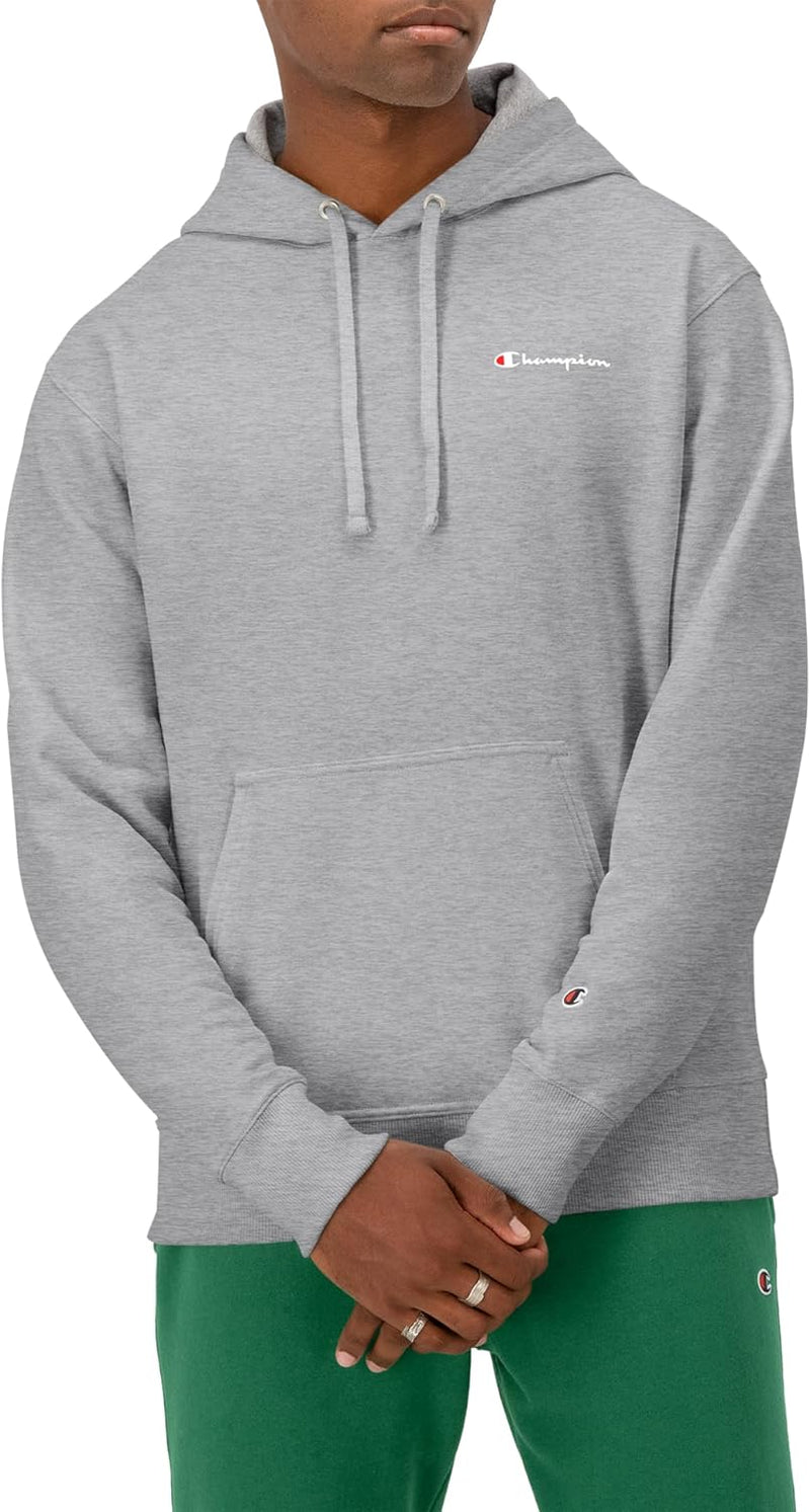 mens Graphic Powerblend Fleece Pullover Hood Hooded Sweatshirt - Oxford Gray - Left Chest Script