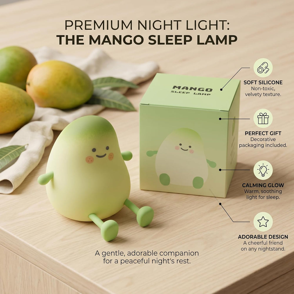 Mango Silicone Night Light for Kids JXJA038 Cute Squishy LED Touch Control Sleep Lamp, Dimmable Warm Glow Nursery Light, Rechargeable Type-C with Auto-Off Timer, Bedside Baby Room Gift