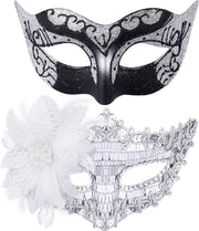 Couple Masquerade Masks Set Venetian Party Mask Costume Mask - Silver