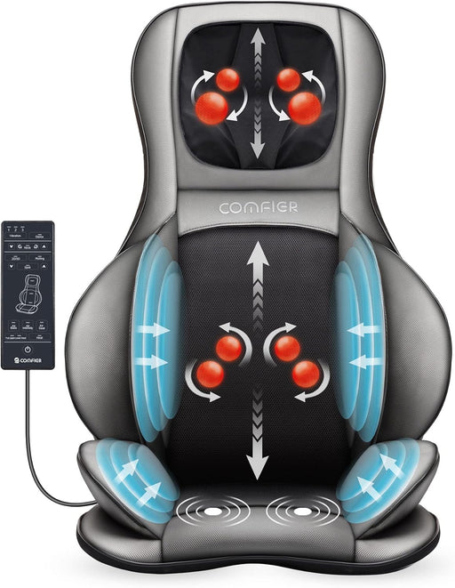 Shiatsu Neck Back Massager with Heat, 2D ro 3D Kneading Massage Chair Pad, Adjustable Compression Seat Massager for Full Body Relaxation, Father's Day Gifts,Dark Gray - Shiatsu Back and Neck Massager