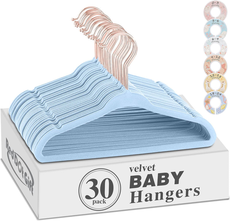 Red Dot Gift® Baby Velvet Hangers 11Inch/28cm - Nursery Clothes Hangers Non Slip Toddler Hangers, 360 Chrome Swivel Hook (White, 30)
