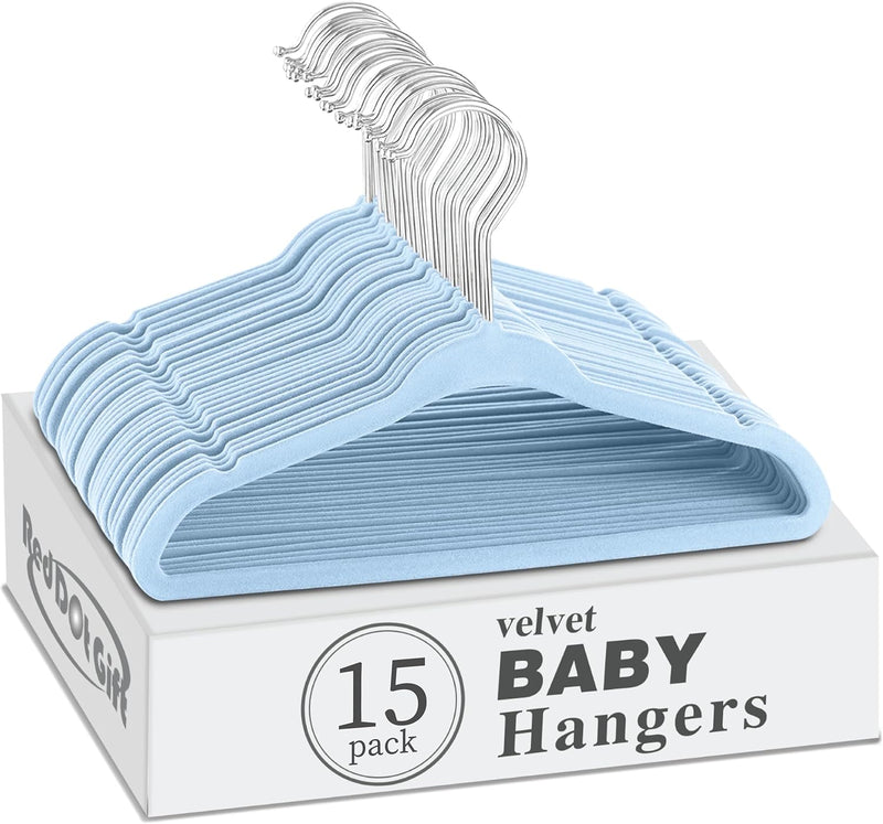 Red Dot Gift® 15-Pack Baby Velvet Hangers 11Inch - Nursery Clothes Hangers Non Slip Toddler Hangers, 360 Chrome Swivel Hook (Pink)