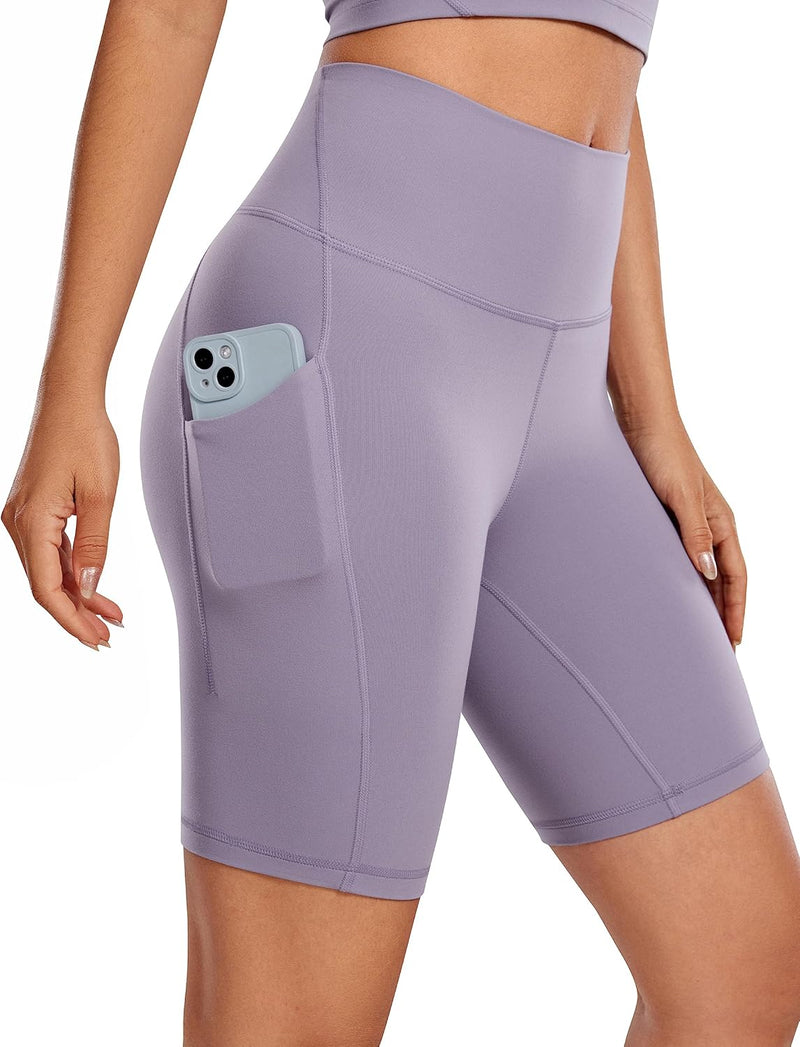 CRZ YOGA Women's Butterluxe Biker Shorts 8 Inches - High Waisted Yoga Shorts Side Pockets Buttery Soft