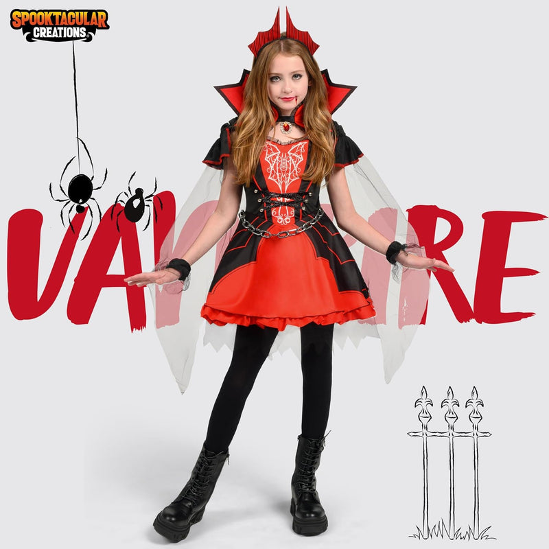 Spooktacular Creations Girls' Vampire Costume, Red Dark Vampire Dress, Halloween Dress-Up, Role Play and Costume Parties