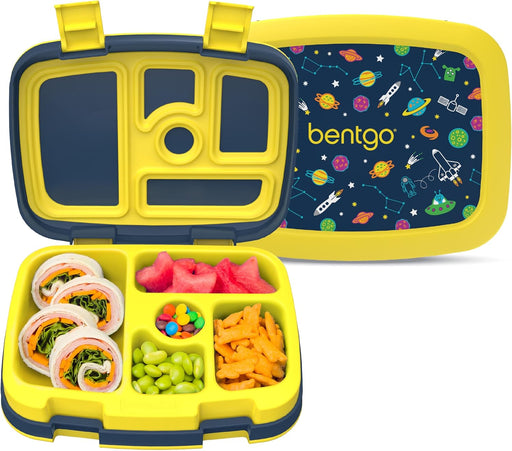 Kids Prints Leak-Proof, 5-Compartment Bento-Style Kids Lunch Box - Ideal Portion Sizes for Ages 3 to 7 - BPA-Free, Dishwasher Safe, Food-Safe Materials - 2022 Collection (Carousel Unicorns) - Space