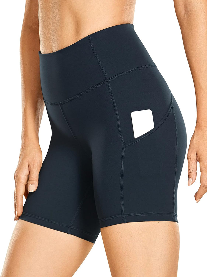 CRZ YOGA Women's Naked Feeling Light Running Shorts 6 Inches - High Waisted Gym Biker Compression Shorts with Pockets