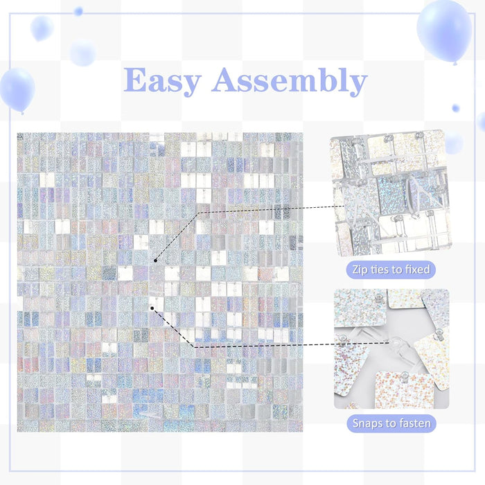 LuoluoHouse Shimmer Wall Panel Sequin Backdrop Panels 12 Packs-Iridescent Silver Backdrop for Graduation Anniversary Backdrop Wall Backdrops Engagement Decoration