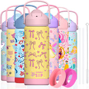 550ml Girls Premium Stainless Steel Water Bottle with Straw Leak-Proof, Double-Wall Vacuum Insulated Kids Flask for School & Sports, BPA-Free (Mermaid, 550ml) - Ribbons 550 ml