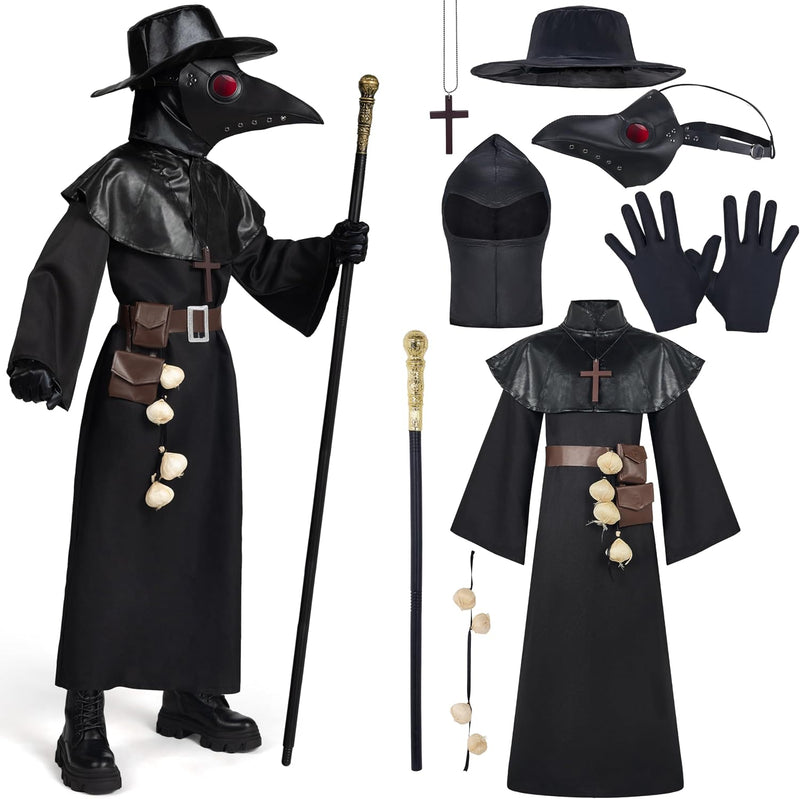 Spooktacular Creations Black Plague Doctor Costume Set, Halloween Costume with Beak Mask, Dr Outfit