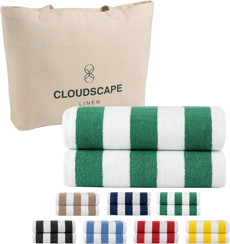 Cloud Scape Linen 2 Pcs Cabana Stripe Beach Towel Set, Oversized Soft Cotton Towel, Quick Dry and Highly Absorbent, Perfect for Beach, Picnic and Fitness, 76x152 cm, Blue
