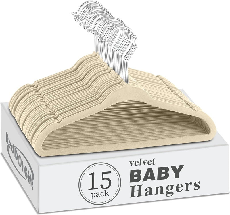Red Dot Gift® 15-Pack Baby Velvet Hangers 11Inch - Nursery Clothes Hangers Non Slip Toddler Hangers, 360 Chrome Swivel Hook (Pink)