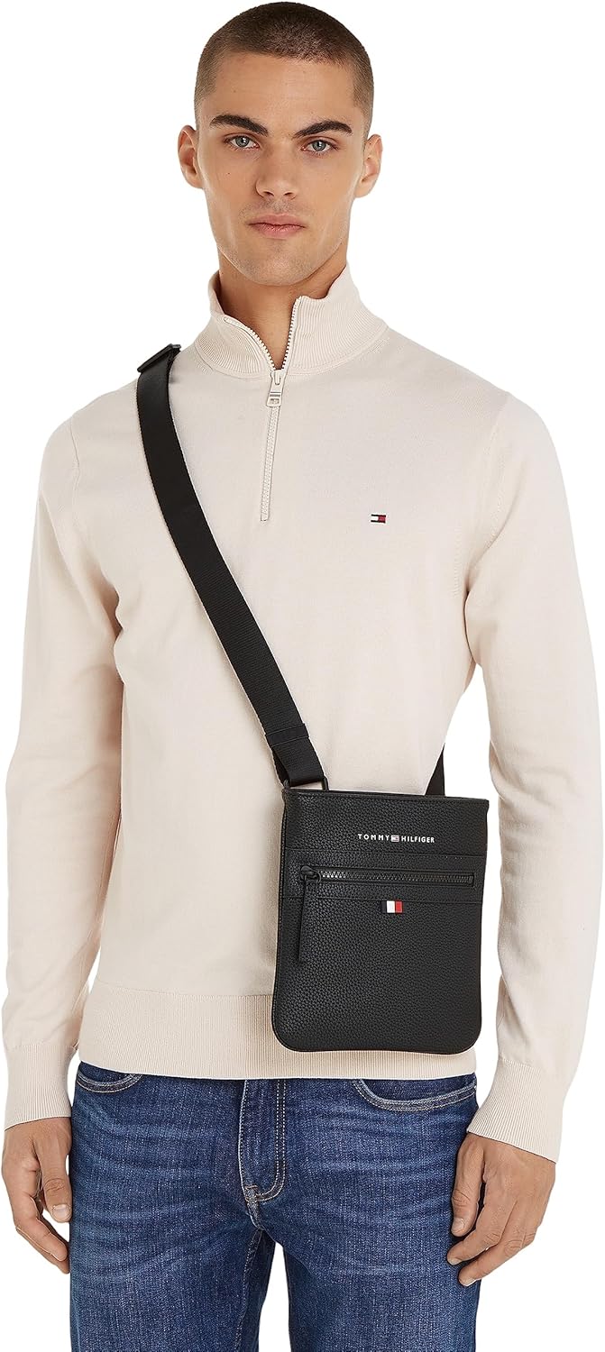 Men Essential PU Mini Crossover Shoulder Bag Small, Black (Black), One Size