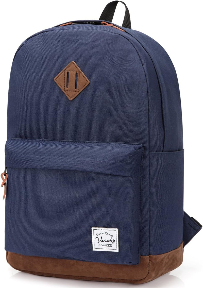 VASCHY Men's Backpack, Women's Waterproof School Bag, Boy Girl Computer 15.6 Inch Vintage for School, College, Work, Travel, Leisure
