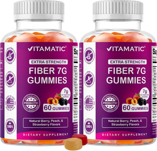 2 Pack Prebiotic Fiber Gummies for Adults - 7G Fiber Extra Strength - Zero Sugar Added - 60 Pectin Based Gummies - Digestive Health & Regularity Support - 120 Count (Pack of 1)