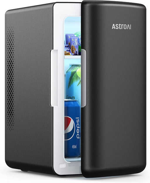 Mini Fridge 6 Litre / 8 Can Cooler and Warmer AC/DC Small Fridge for Bedrooms, Car, Drinks, Beauty, Skincare, Travel(Black) - Black