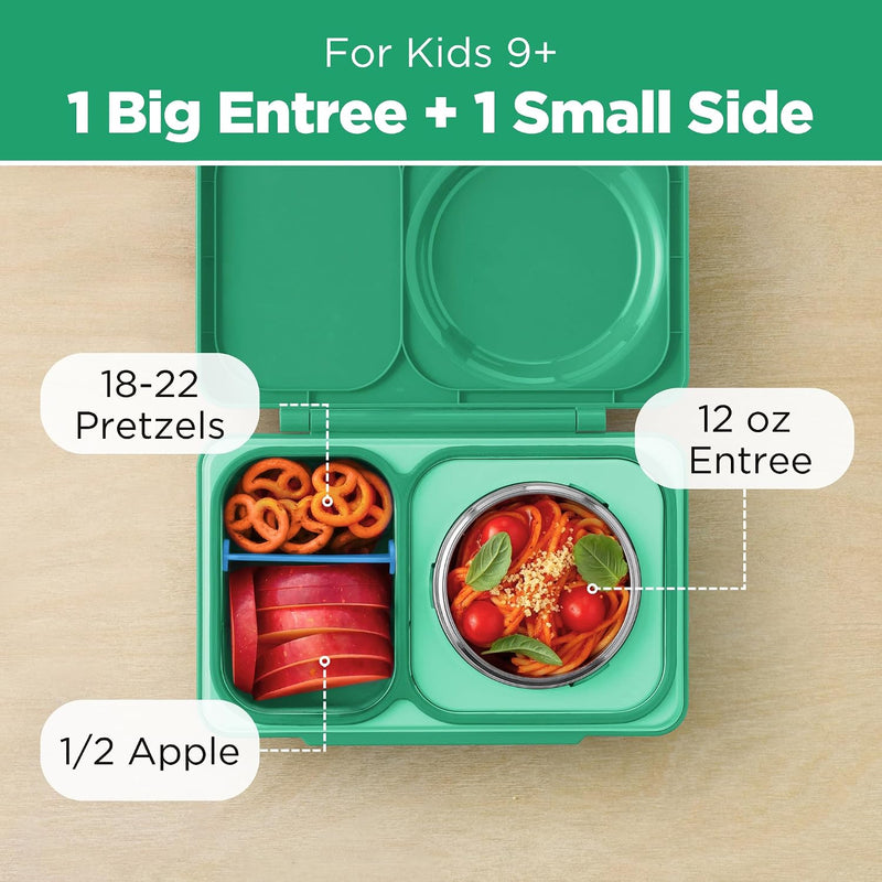 OmieBox UP bento Box for Kids Insulated Lunch Box Leak Proof Vacuum Insulated Thermal Food jar Cooler ice Pack 2 Compartments (Jade Green)