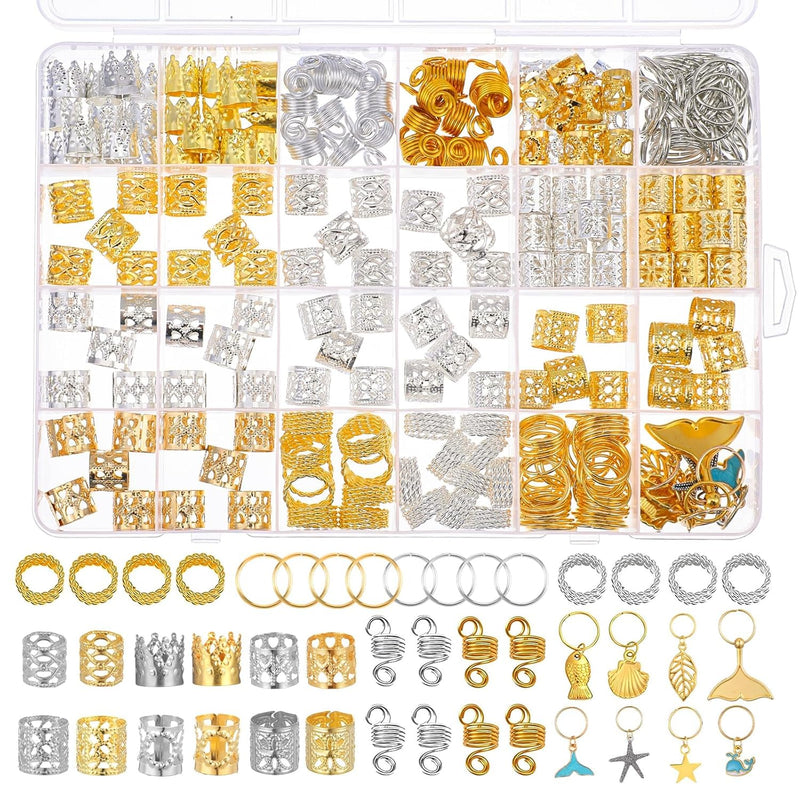JINXXTTA 292Pcs Ramadan Hair Accessories for Braids, Gold Hair Charms, Metal Hair Clips & Rings, Braid Clips for Women, Girls, Boys & Men