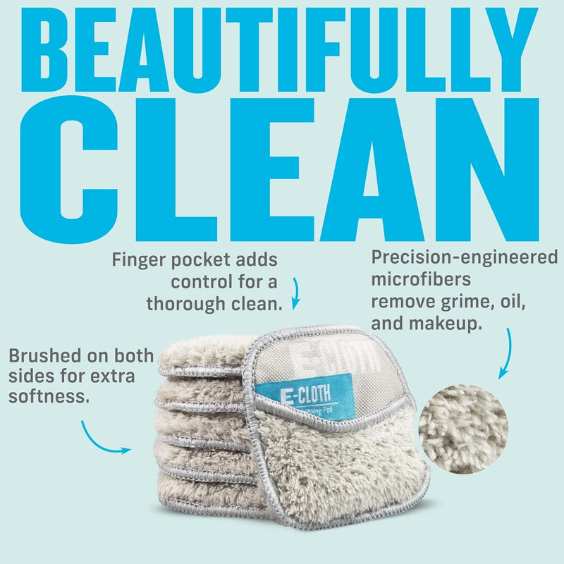 E-Cloth Face Cleansing Pads, 6 Premium Microfiber Makeup Remover, Ideal for removing Makeup, Foundation, Mascara, Lipstick, 100 Wash Promise